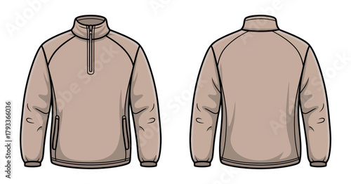 Fleece Pullover Front and Back View Vector Illustration Sportswear Fashion Style for Men and Women Warm Clothing Garment