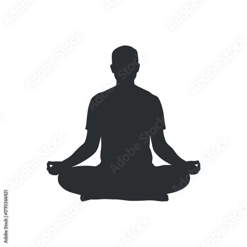 Yoga Meditation Silhouette Of Man Vector Illustration In Clean Composition Sitting In Lotus Position Isolated On White Backdrop