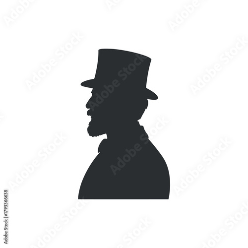 Silhouette of Man in Top Hat Profile View Gentleman Wearing Hat With Bow Tie Costume Male Formal Wear Apparel Retro Person