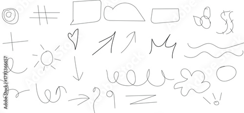Hand Drawn Doodle Elements And Symbols On White Background Keywords: hand drawn, doodle, symbols