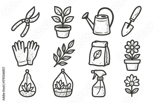 Bag vector leaf gloves soil set nature pot botanical can icon branch