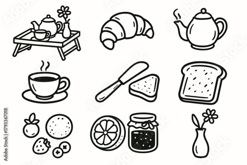 Tray icon cup fruit romantic vector teapot breakfast vase slice icons flower
