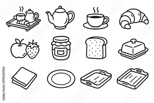 Pot cozy plate tray vector napkin icons cup meal breakfast icon butter