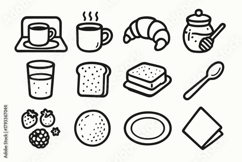 Honey coffee mug toast plate modern icon icons breakfast vector spoon juice