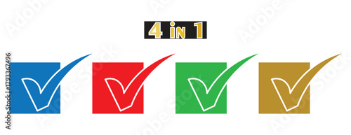 Check Mark Icons in Square Boxes for Completion and Approval Status, Checklist and Quality Control Graphic Elements