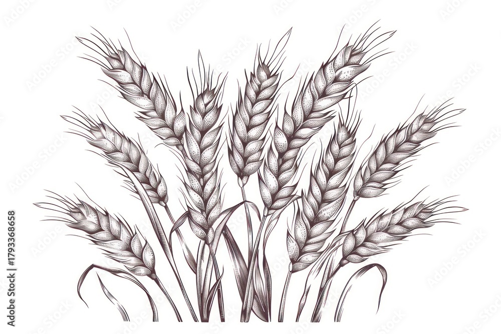 Obraz premium Vector illustration of ears of wheat line illustrated produce drawing.
