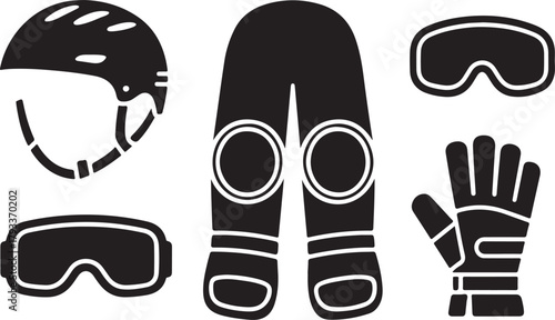 Snowboarding Gear Icons Set equipment clothing