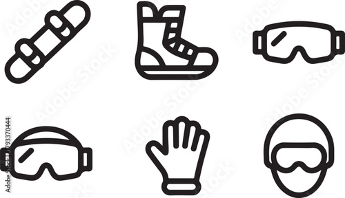 Snowboarding Gear Line Icons illustration