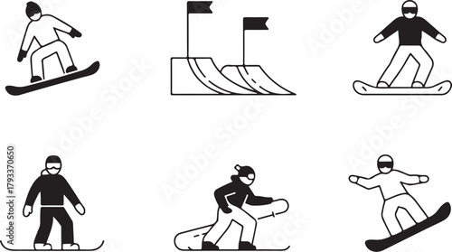 Snowboarding Action Icons illustration ramp