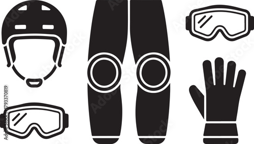 Snowboarding Gear Icons Set helmet goggles.