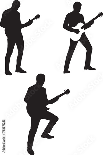 Three Guitarist Silhouettes Playing Electric Guitars