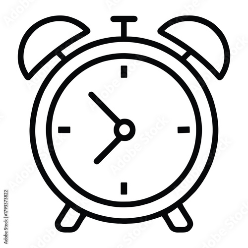 Alarm Clock Outline Vector Icon for Study Routine and Time Management