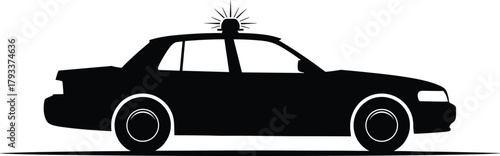Black silhouette of a police car with siren black and white, police car, silhouette, black and white, siren, emergency vehicle, law enforcement, patrol car, vehicle, car, transportation, graphic, icon
