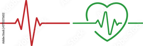Red and Green Heartbeat Line with a Healthy Heart Icon