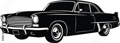 Black silhouette of a vintage American coupe car vintage car, vintage car, classic car, coupe, automobile, vehicle, black and white, silhouette, retro, 1950s car, 1950s automobile, 1950s vehicle, 1950