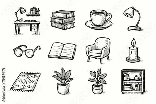 Notebook candle open vector library icon icons home books glasses cup corner