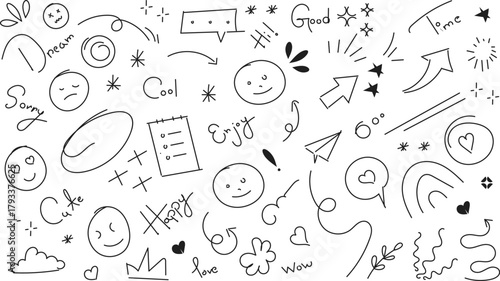 Photos a playful doodle collection featuring various hand drawn icons faces and whimsic
