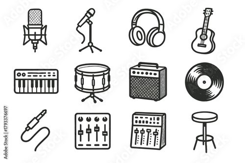 Mic record music cable vector recording stand guitar icon amplifier tools icons