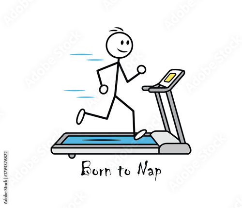 Stick figure running on treadmill with blue streaks and text exercise.