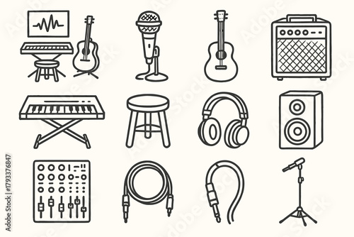 Speaker mic guitar icons studio vector cable mixer icon music amp headphones