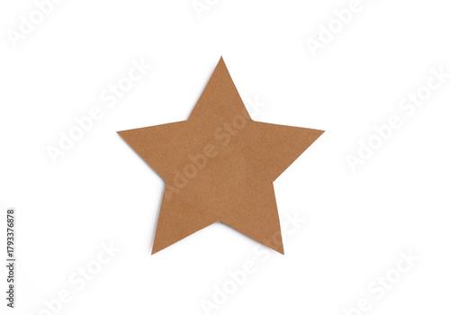 Blank brown star shape cut from recycled cardboard isolated on white background