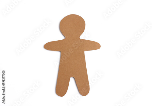 Blank brown gingerbread man shape cut from cardboards isolated on white background