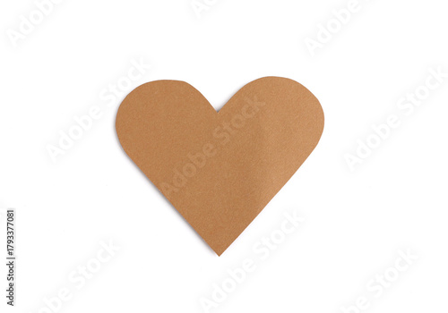 Blank brown heart shape cut from cardboard isolated on white background