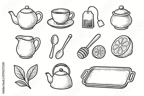 Saucer tray milk bowl vector icons tea kettle set jug teapot icon