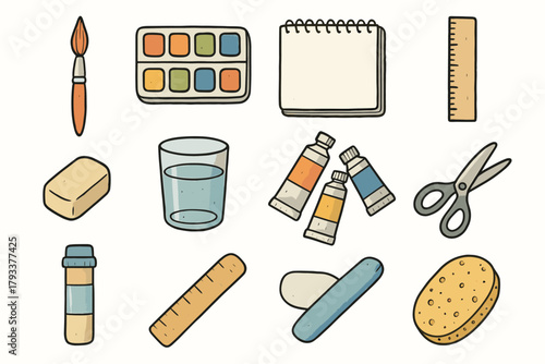 Tubes watercolor icon water artist workspace studio icons creative scissors eraser ruler