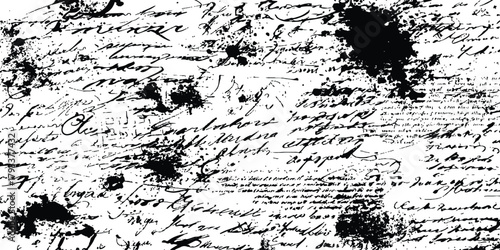  Black and white handwriting texture background. Hand-written letter, black on white and on a paper background.  