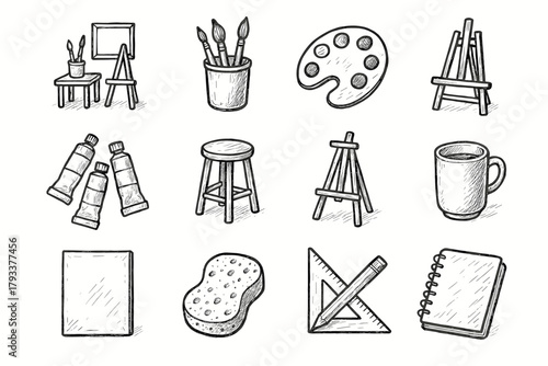 Canvas workspace paint icons jar artist ruler sponge corner brush tubes icon