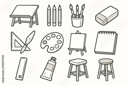 Drawing vector palette stool ruler icon workspace paint tube artist canvas icons
