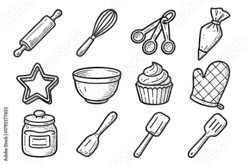 Vector measuring glove flour oven tools icon cutter bag home baking