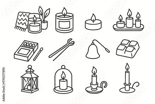Icons tealight candle melt set decor glass icon matches trimmer vector scented