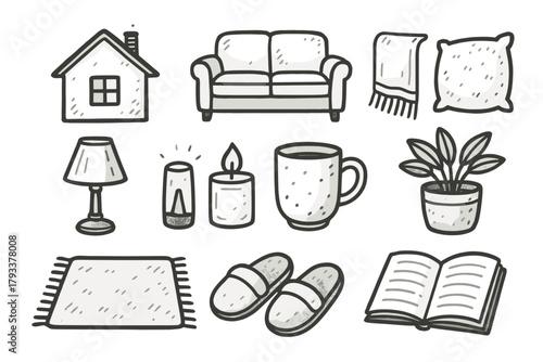 Icon lamp icons cozy sofa pot vector blanket home rug pillow book