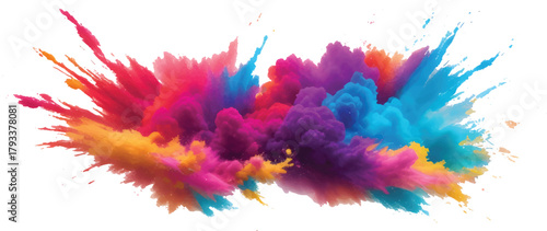 Vibrant watercolor paint splashes and colorful ink blots create an artistic, grunge texture pattern on a white background, perfect for design illustration