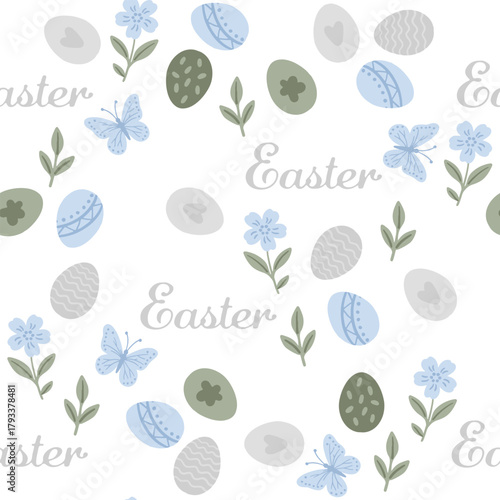 Seamless vector floral background pattern. A cute hand-drawn Easter pattern. Perfect for textiles, wallpaper, or nursery design.