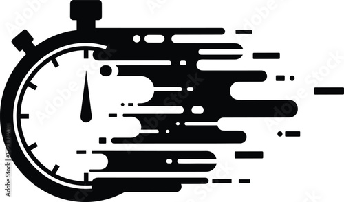 Black stopwatch with abstract motion streaks time speed, stopwatch, time, speed, motion, abstract, black and white, graphic, icon, symbol, timer, countdown, fast, quick, urgent, deadline, concept, mov