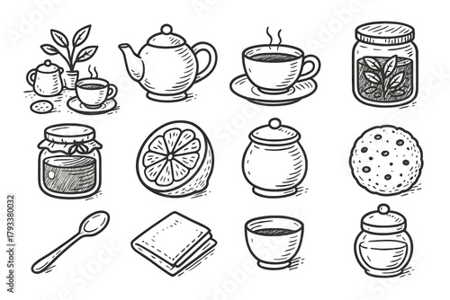 Icons corner icon vector sugar spoon tea cup setup jar cookie honey