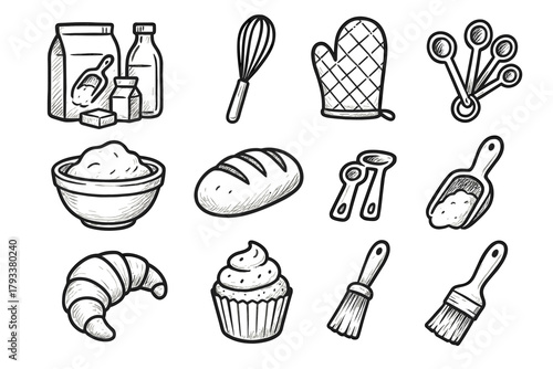Loaf brush vector dough bakery mitt cupcake icons icon essentials measuring scoop