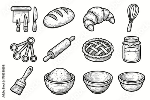 Pie artisan icon bakery spoons icons jar vector pastry baking loaf rolling