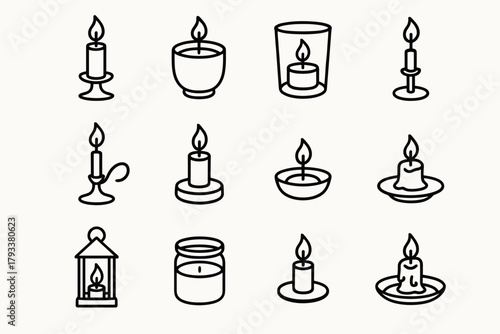 Glass vector icon holder wax ceramic wooden brass candle minimal jar