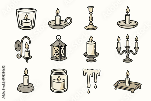 Vintage candle wall icons stone holder wax base cup icon vector candlestick