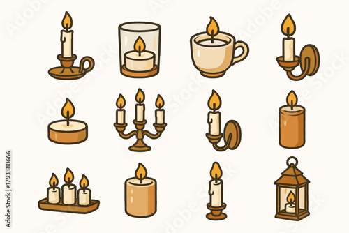 Ceramic candle cup wall stand icons vector icon holder lantern tray candelabra