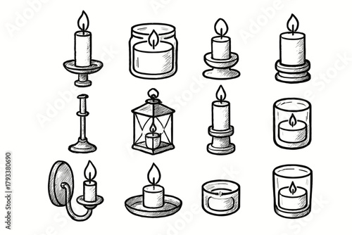 Metal glass candlestick modern home icon candle sconce candleware vector holder votive