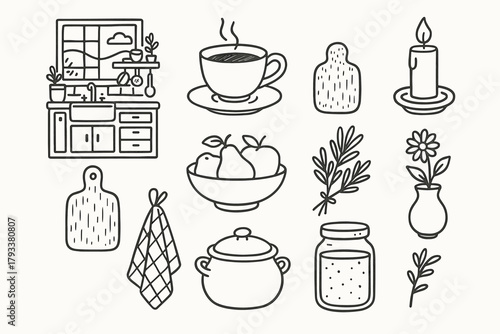 Fruit towel cup vector kitchen tea breadboard herbs icons icon pot cozy
