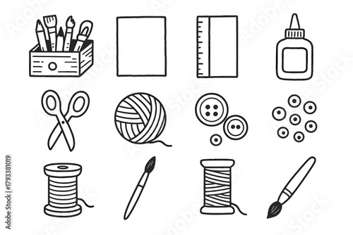 Glue vector sheet icon spool paintbrush drawer icons items ruler creative craft