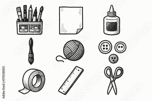 Tape tools glue paper icon bottle media vector scissors craft sheet icons