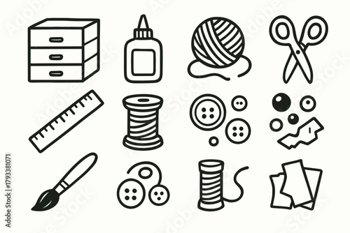Drawer ball icon vector scraps icons paper ruler scissors buttons craft glue