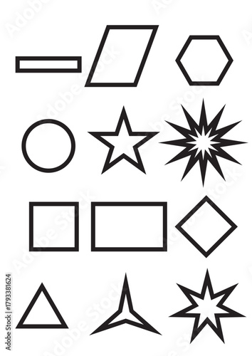 set, vetor, estrela, simbolos, formas, quadrado, redondo, triangulo, estrela, solango